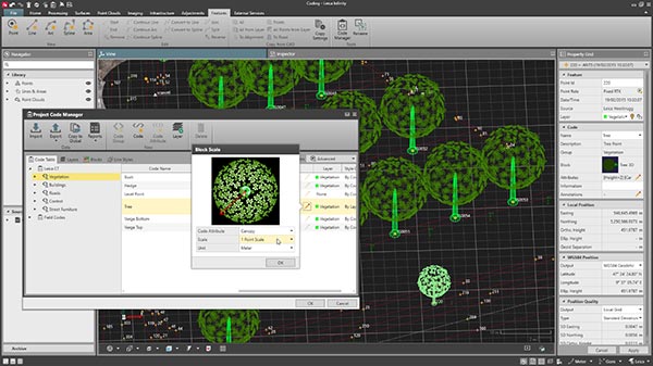 Leica Infinity surveying software feature coding screenshot